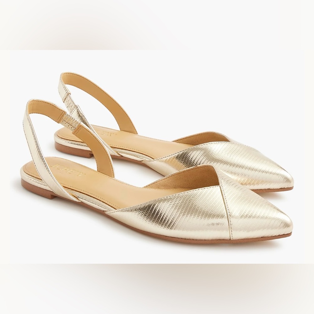 J.Crew Metallic slingback flats in gold lizard